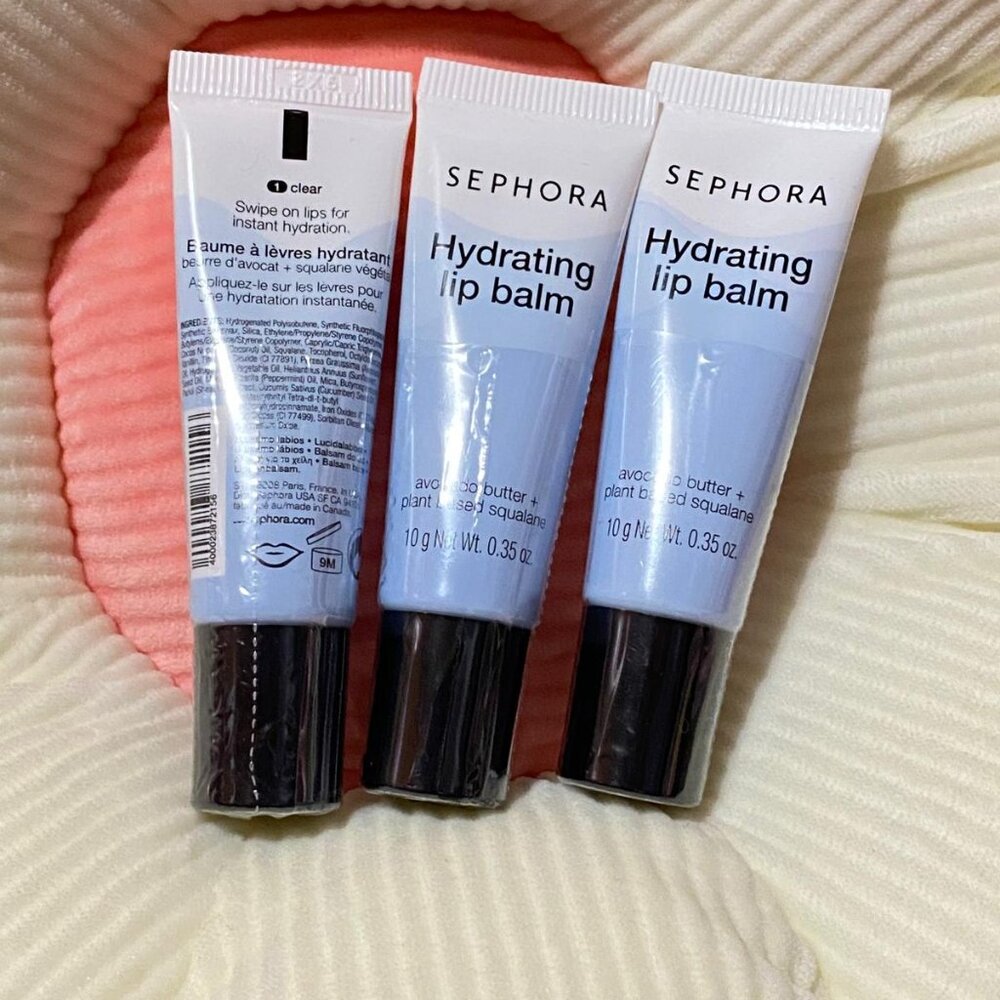 pack of 3 Sephora Vegan Hydrating Lip Balm -Shade: 1 Clear - 10g Full Size